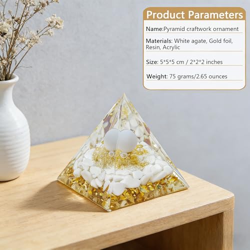 2inches Pyramid Decor Natural Crystal Energy Generator Pyramid Chakra Energy Crystal Pyramid Yoga Meditation Tool for Home Decoration Fengshui Ornaments Gift(2 inches Pyramid - White Agate) - color: 2 Inches Pyramid - White Agate