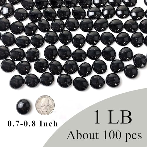 FANTIAN 1lb Black Glass Marbles for Vase, 100 pcs Black Flat Glass Beads, Decorative Pebbles for Vase Fillers, Fish Tank, Plants, Flower Pots, Fountains, Crafts, Aquarium Rocks and Home Decor - color: Black, size: 1 Pound