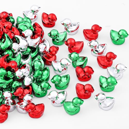 120Pcs Mini Duck Statue Golden Duck Figurines Micro Garden Landscape Dollhouse Cake Decoration Potted Plants DIY Craft Charms for Party Gift(Red Green Silver) - style: 120Pcs Ducks-Red Green Silver