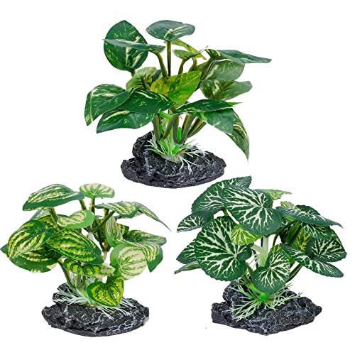 Ameliade Aquarium Plants Fish Tank Decorations Betta Silk Leaf Pad Hammock Cichlid Hides Decor Small Fish Bowl Accessories Ornaments Turtle Reptiles Axolotl Artificial Plants (3 PCS)