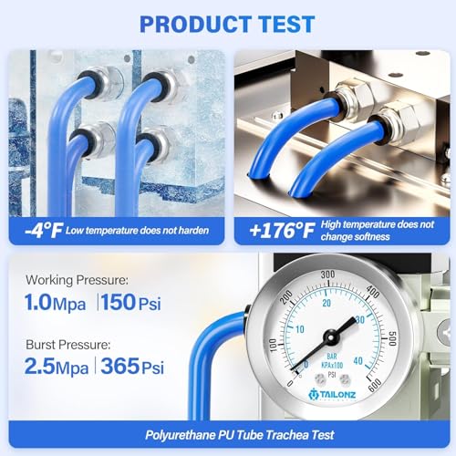 TAILONZ PNEUMATIC Blue 4MM or 5/32 Inch OD 10 Meter 32.8ft PU Polyurethane Air Tubing Kit Pipe Hose Air Line Tubing Air Hose Fittings Push to Connect Fittings(29PCS) - color: Blue, size: 5/32" OD - 32.8 FT