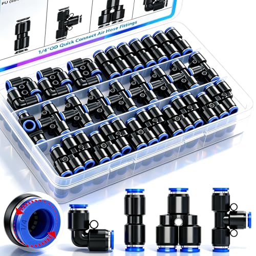 mxuteuk 1/4"OD Push to Connect Fittings Quick Connect Air Hose Fittings,1/4"OD Air Hose Fittings,Air Line Fittings for 1/4" Tube (30PCS) - style: 1/4" OD Kits-A
