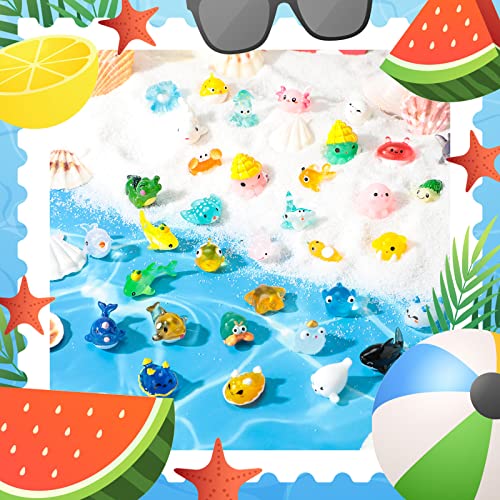 Qunclay 36 Pcs Mini Ocean Resin Animals Tiny Sea Animals Figurines Bulk Marine Miniature Plastic Creatures for DIY Fish Tank Aquarium Ornaments Potted Micro Fairy Garden Dollhouse Decor (Cute)