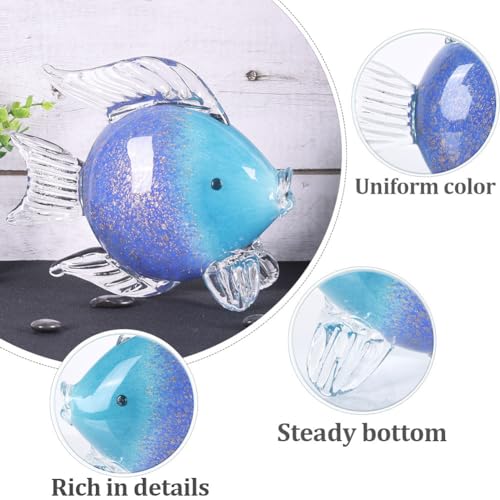 QIANLING Glass Fish Figurines - Coastal Home Decor, Modern Ocean Centerpieces for Living Room, Dining Area, Bathroom, Office, Coffee Table, Beach House, Nautical, Seaside, Entrance, Shelf Display - color: Blue & Purple Fish