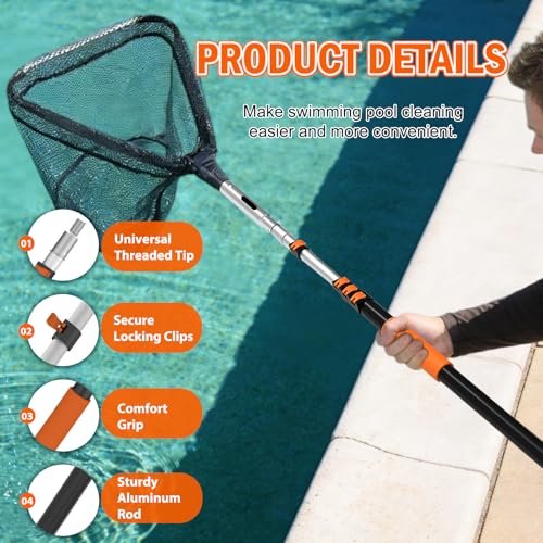 SISIUPASSIE 12FT Pool Skimmer Net with Pole, Foldable & Larger Capacity Pool Net for Cleaning, Telescopic Pool Pole Heavy Duty with Fine Mesh Pool Leaf Net for Above Ground & In-ground Pools - size: 12FT