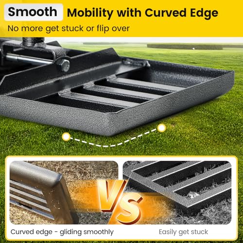 Lawn Leveling Rake, Heavy Duty 17"x10" Curved Ground Plate, 58" Long Handle Lawn Leveler Tool Landscape Rake for Compost Soil Dirt Sand Grass Peat Moss - style: 17X10" - 5FT