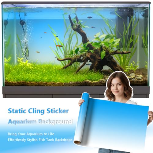 Aquarium Background - Static Cling Fish Tank Sticker - White Blue Gradient | Easy Install for Glass Tanks, No Residue, Reusable 60 x 30 cm / (24 x 12 inches) - color: White Blue, size: 24 x 12 inches