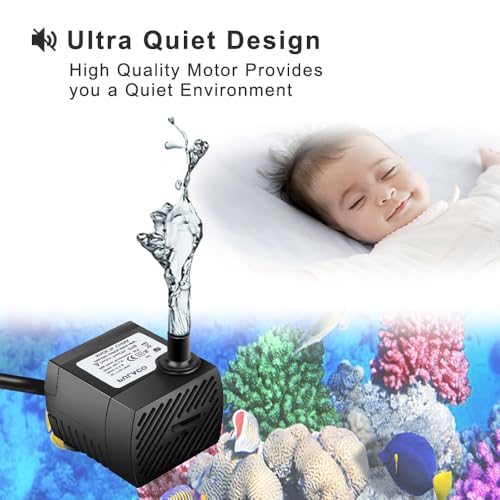 95GPH 5W Mini Submersible Water Pump with 3.3 ft Tubing for Aquarium Fish Tank, Pond, Fountain, Hydroponics