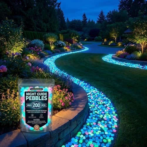 Colorful Glow-in-the-Dark Garden Stones, 2026 New Glowing Pebbles for Garden Outdoor, Beautiful Luminous Stepping Stones Glow Rocks for Landscaping Fish Tank Aquarium Walkway Decor (200, Multicolor)