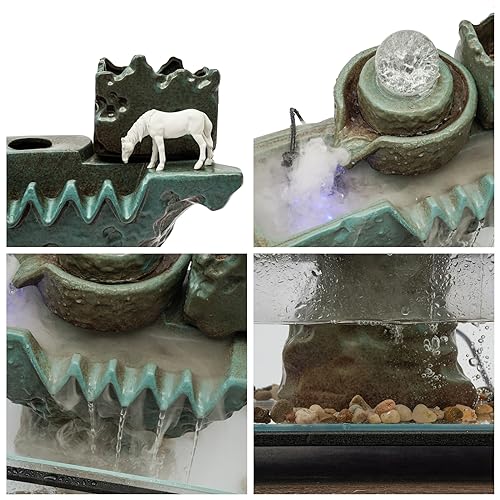 Desktop Water Fountains Indoors with LED Light, Rockery and Aquariums Water Fall Indoor for Living Room Office Decor (Style C) - style: style C