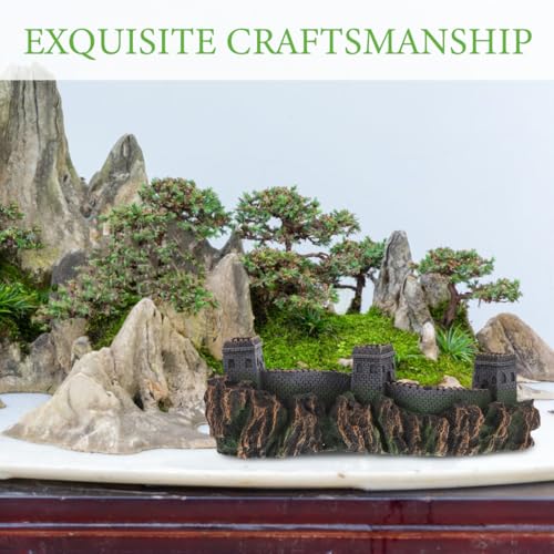 BESTonZON Great Wall of China Model Aquarium Decor 8.85 Inch Miniature Chinese Bridge Sculpture for Fish Tank Landscape Ornaments Home Office Shelf Decoration
