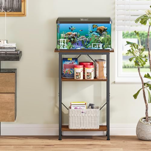 Snughome 5-10 Gallon Aquarium Stand, 3 Tier Fish Tank Stand with Storage, Fish Tank Stand with Metal Frame, Reptile Turtle Tank Stand for Home Office, 20.47" x 11.02" x 30.52", Rustic Brown - color: Rustic Brown