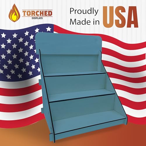 Wooden Portable Retail Table Display Stand Countertop 3 Step Riser Craft Shows, Farmers Markets Tradeshows |No Hardware Assembly Flat Pack Soap Display CBD Jewelry Spices Cups Tumblers Coasters - color: Blue