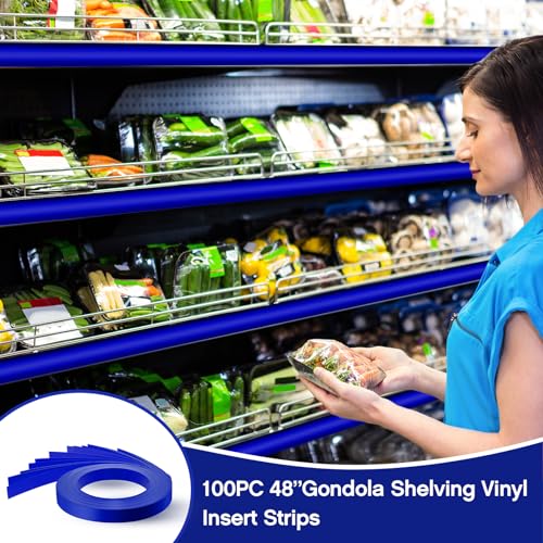 Frienda 100 Pcs Decorative Gondola Shelving Vinyl Insert Strips Pre Cut 48" x 1.25" C Channel Decorative Shelf Insert Strips for Retail Store Supermarkets Grocery Gondola Decoration (Blue) - color: Blue