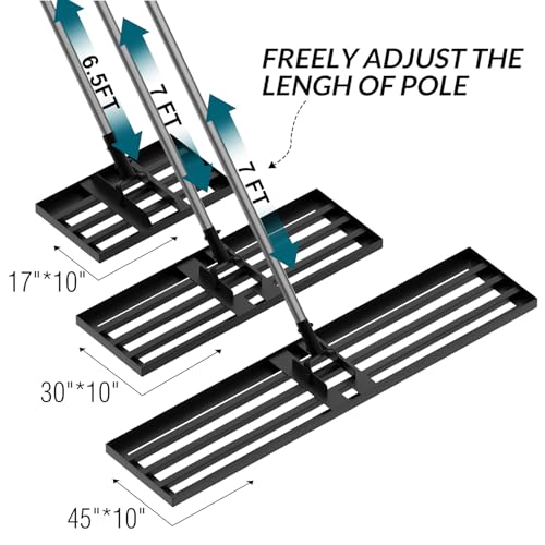 Walensee Lawn Leveling Rake, 30"x10" Heavy Duty Lawn Leveler Tool with 7FT Steel Handle, Levelawn Landscape Rake for Topdressing, Soil, Sand, Dirt, Backyard, Garden, Golf Course - size: 7FT 30"x10"