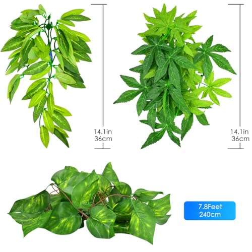 KATUMO Reptile Plants, 3PCS Amphibian Hanging Plants with Suction Cup for Lizards, Geckos, Bearded Dragons, Snake, Hermit Crab Tank Pets Habitat Decorations - color: Green