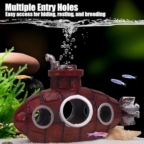 Fish Tank Decorations, Aquarium Decor Thematic Ornaments, Cute Little Diver Aquarium Decoration Cartoon Fish Playmate with Submarine - Floating Aquarium Decorations (Submarine Gold) - color: Submarine Gold