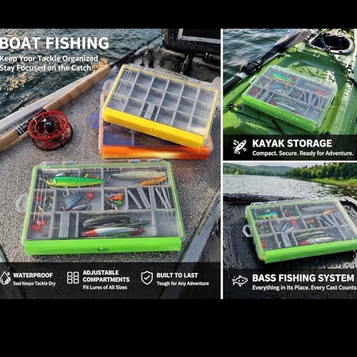 Aventik Waterproof Fishing Tackle Box Organizer with Removable Dividers Sturdy Lure Storage Box and Terminal Tackle Storage 3600 Tackle Trays - color: Yellow(10.75”×7.13”×1.8”)