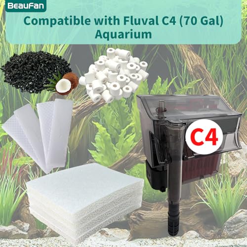13 Set Aquarium Filter Media Kits Replacement for Fluval C4 (40-70 Gal) Aquarium Power Filter, Includes 4 Foam Pads, 4 Tarpaulins, 4 Activated Carbons, 1 Ceramic Ring - size: C4 Series