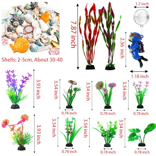Aquarium Accessories - Resin Sunken Warship Ornament Set, Fish Castle | Betta Fish Hideout Cave, 10 Artificial Aquatic Plants, 30-40 Seashells, 1 Floating Diver, Fish Tank Shipwreck Accessories - color: Warship