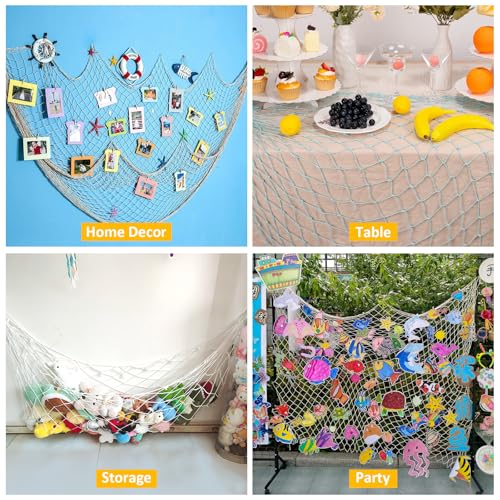 2 Pcs Fish Net Decorations, 39x78 Inch Cotton Nautical Themed Fishing Net, Wall Hanging Photo Display Fishnet for Coastal Bedroom Bathroom, Pirate Hawaiian Beach Under The Sea Party Decor, Sea Blue - color: Sea Blue