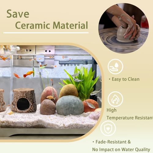 Aquarium Decor Cave Betta Fish Aquarium Accessories Ornaments Hiding Cave Wooden Stake Shape House Hideout for Shrimp Cichlid Hermit Crab, Octopus Hiding Breeding for Tank (Brown) - color: Brown