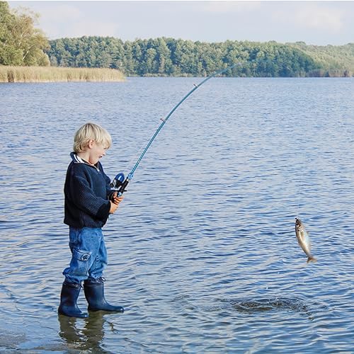 CODEK Kids Fishing Pole Set with Full Starter Kits 2 Set Portable Telescopic Fishing Rod and Spincast Reel Cambos with a Fishing Net and 2 Buckets for Boys Girls and Youth - color: Blue-