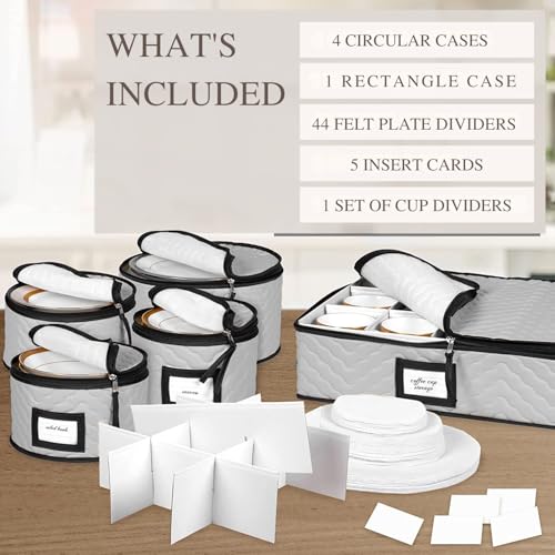 China Storage Containers 5-Piece Set Moving Boxes for Dinnerware, Glasses, Plates, Mugs and Saucers Sturdy Quilted Microfiber Dish Organizer with Dividers for Seasonal Storage - Holds Set of 12, Gray - color: Gray