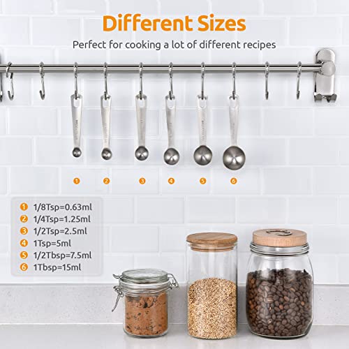 Measuring Spoons: U-Taste 18/8 Stainless Steel Measuring Spoons Set of 6 Piece: 1/8 tsp, 1/4 tsp, 1/2 tsp, 1 tsp, 1/2 tbsp & 1 tbsp Dry and Liquid Ingredients - size: S-6 pcs