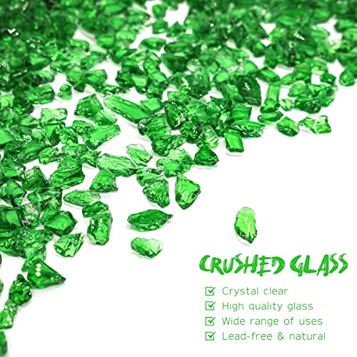 1.5 lb Dark Green Crushed Glass for Resin Art and Crafts, 3-6mm Chunky Broken Glass Pieces, Solid Color Irregular Shards for Geode, Vase Filler, Aquarium Decor & DIY Crafts - color: Dark Green