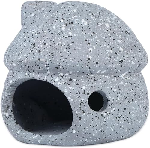 Aquarium Decorations Ceramic Mushroom House for Fish Tank Landscape to Small Shrimp/Goldfishes Hiding Rest and Breed (Grey)