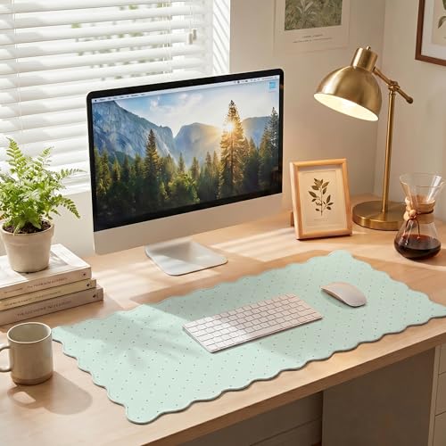 Cute Scalloped Desk Mat with Mint Green Polka Dot Pastel Large Mouse Pad Computer Mat Aesthetic Keyboard Mat for Desktop Laptop Protector for Office & Home - color: A2- Mint Green