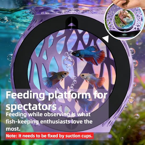 Floating Betta Hideout Cave & Shrimp Cave | Aquarium Floating Betta Skin | Shrimp Feeder | Multi-Function Resting Hideout Hammock & Small Fish Feeding Ring | Aquarium Decor Accessory (Purple - color: Light Purple