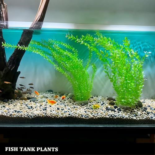 2 Pcs 24 Inch Tall Aquarium Plants, Adjustable Plastic Fish Tank Decor with Detachable Leaves, Artificial Background Greenery for 20-55 Gallon Tanks(Light Green(Style A))