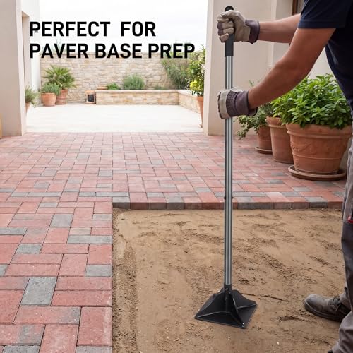 Walensee 8" x 8" Steel Tamper Tool with 48" Handle, Heavy Duty Ground Tamper with Rubber Grip for Leveling Paver Base, Soil, Gravel, Sand, Asphalt, Driveways, Yards and Blacktop Repair - size: 8"×8"