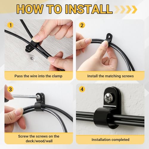 1/2inch 100 Pcs Rope Light Clips P-Style Cable Clips Mounting Cable Plastic Clamps Compatible with Stainless Steel Screw for Wire Cord Management Reinforced & Thickened Design (Black)