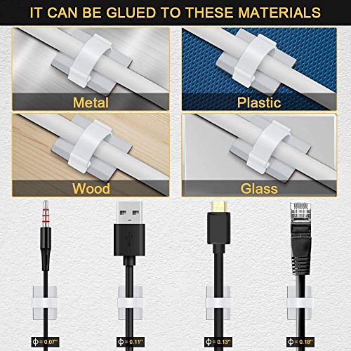 Cable Clips Self with 3M Adhesive Cord Organizer, Wire Holder Clamp Management Sticky for Desk Car Dash Cam Tables Wall, White 100pcs - color: White, size: 100 Pieces
