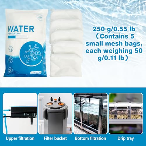 250 g/0.55 lb Aquarium Filter Media Filtration Resin with Mesh Bag Removes Driftwood for Freshwater and Saltwater Small Fish Tank