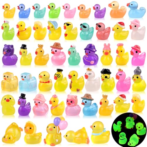 TINKRSTUFF 50PCS Mini Resin Animals Assorted Styles Tiny Ducks Glow in Dark,Miniature Duck Figures to Hide,Little Animal Bulk for Topper Desk Garden Landscape Aquarium DIY Crafts & Decor - color: Luminous Various Ducks-50pcs