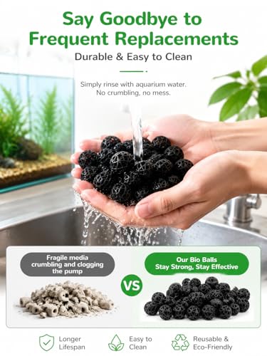 J-star 100 PCS 0.62-Inch (16mm) Bio Filter Balls for Aquarium Pond, Fish Tank Bio Filter Media for Freshwater & Saltwater, Canister Filter Sump Wet/Dry Trickle Filter, Includes 1 Mesh Bag - size: 100pc/16mm