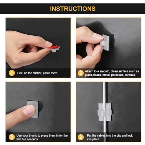 Cable Clips Self with 3M Adhesive Cord Organizer, Wire Holder Clamp Management Sticky for Desk Car Dash Cam Tables Wall, White 30pcs - color: White, size: 30 Pieces