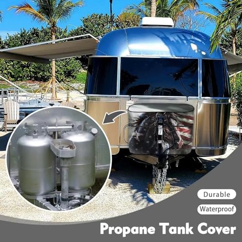 USA Flag Horse Propane Tank Cover Polyester Travel Trailer Camper Tank Cover Waterproof RV Propane Tank Cover Machine Washable Easy to Install - color: American Flag Black Horse, size: Small-Double 20LB