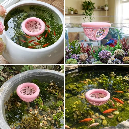 Floating Betta Shrimp Cave, Pink, Large | Multi-Functional Aquarium Hammock, Hiding & Feeding, With Feeding Ring, Tank Resting Spot for Small Fish - color: Pink, size: Large