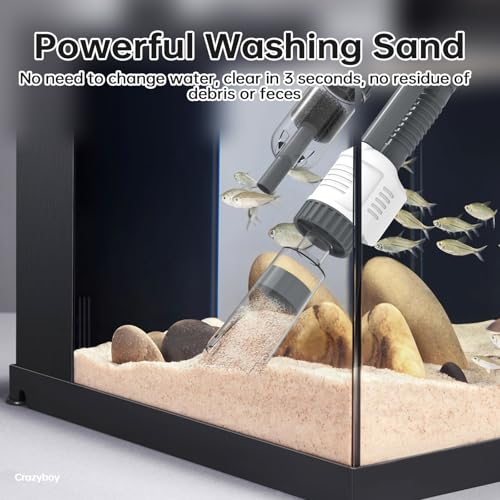 Crazyboy Fish Tank Vacuum - 6-in-1 Automatic Removable Vacuum Electric Tool Aquarium Gravel Cleaner 30W Strong Suction Electric Cleane.(White-504)