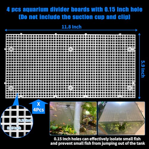 Adjustable Aquarium Fish Tank Divider Filter Bottom DIY Plastic Grid Fish Tank Isolation Board Plastic Egg Crate Tray(White, 4pcs 11.8X5.9 Inch with 0.15 Inch Hole) - color: White, size: 4pcs 11.8X5.9 Inch with 0.15 Inch hole