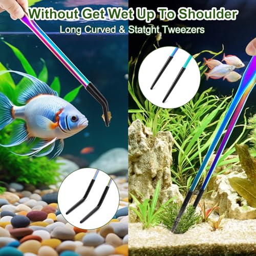 OLIISS Stainless Steel Reptile Feeding Tongs with Rubber Tip - 10.6" Straight & Curved Tweezers for Aquariums & Crafts - Feeder Tools for Bearded Dragons & Lizards - Terrarium Tank Supplies - 2 Pack - size: 10.6 Inch