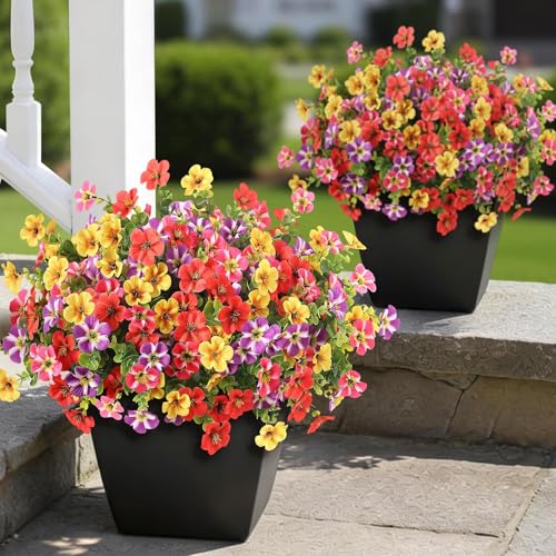 VIERENA 12 Bundles Artificial Flowers and Eucalyptus for Outside, Sun Resistant Silk Fake Morning Glory with Faux Eucalyptus Plants for Garden Porch Farmhouse Home Spring Summer Decor (Mixed Color) - color: Mixed Color