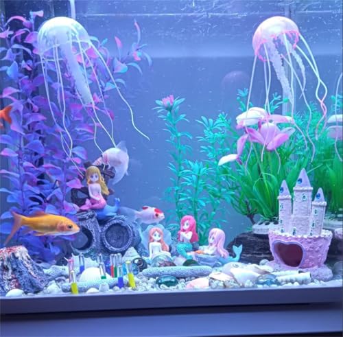 Small Cartoon Aquarium Castle Decor, Mini Cute Pink Castle Hide Cave Hideouts for Small Fishes Shrimp Crab Fish Larvaes Cichlid, Princess Style Castles Statue Birthday Party Table Decor - 11 x 8 cm