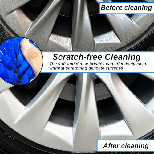 Wheel Brush Kit, Soft Drill Wheel Cleaner Brush, No Scratches Highly Dense Car Cleaning Brush Set for Wheels, Rims, Engines, Exhaust(Blue/White,2Pcs) - color: Blue/White,2pcs