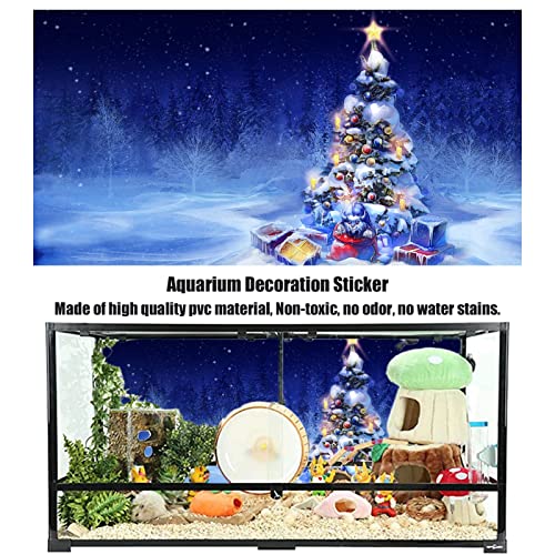 Christmas Aquarium Background Christmas Tree Art Painting Sticker, Fish Tank Background Wallpaper Decoration, Thicken 3D Effect PVC Adhesive Poster,91x61cm